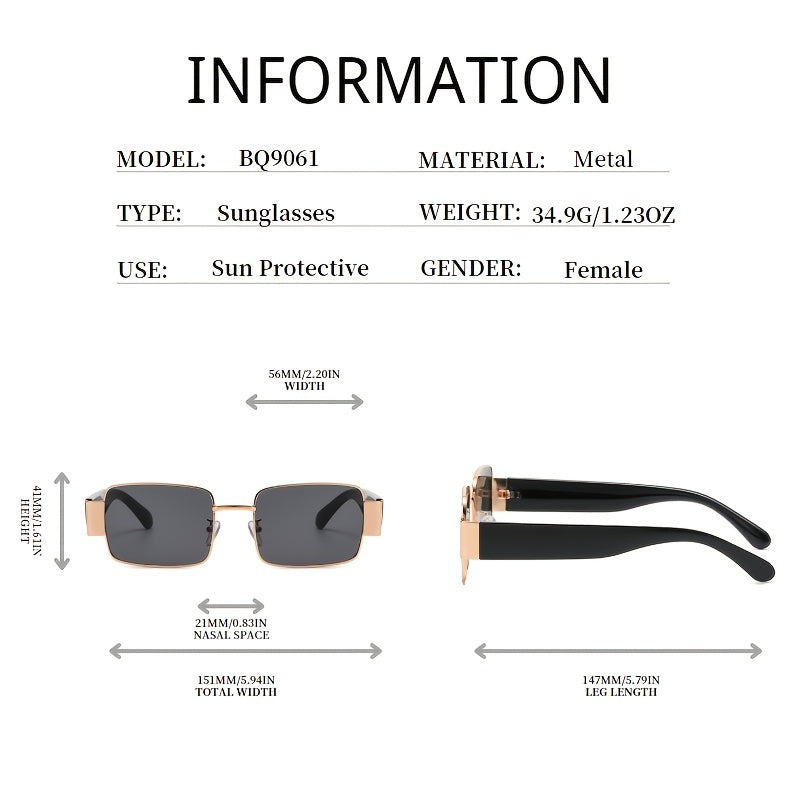 Rectangle Sunglasses Gradient Metal Vintage Eyewear For Women