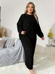  Solid Cable Long Sleeve Top & Pants 2 Pc Set