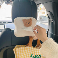 Teddy Bear Car Tissue Box Hanging Drawstring Box