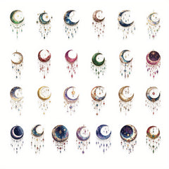 50pcs Galaxy Crescent Moon Stickers - Celestial Designs for DIY Projects