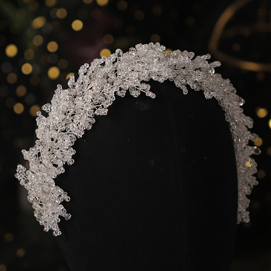 Silver Floral Rhinestone Bridal Tiara Pearl Headband Crown