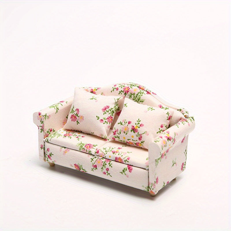 12 Dollhouse Furniture Pink Floral Living Room Single Sofa