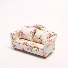 12 Dollhouse Furniture Pink Floral Living Room Single Sofa