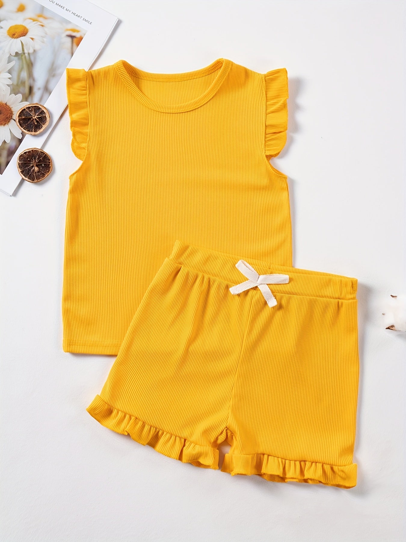 2Pcs Toddler Girls Summer Outfit Sleeveless Tops Shorts Set