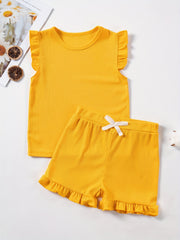 2Pcs Toddler Girls Summer Outfit Sleeveless Tops Shorts Set