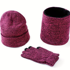 Winter Woolen Warm Knitted Hat Scarf Gloves Set