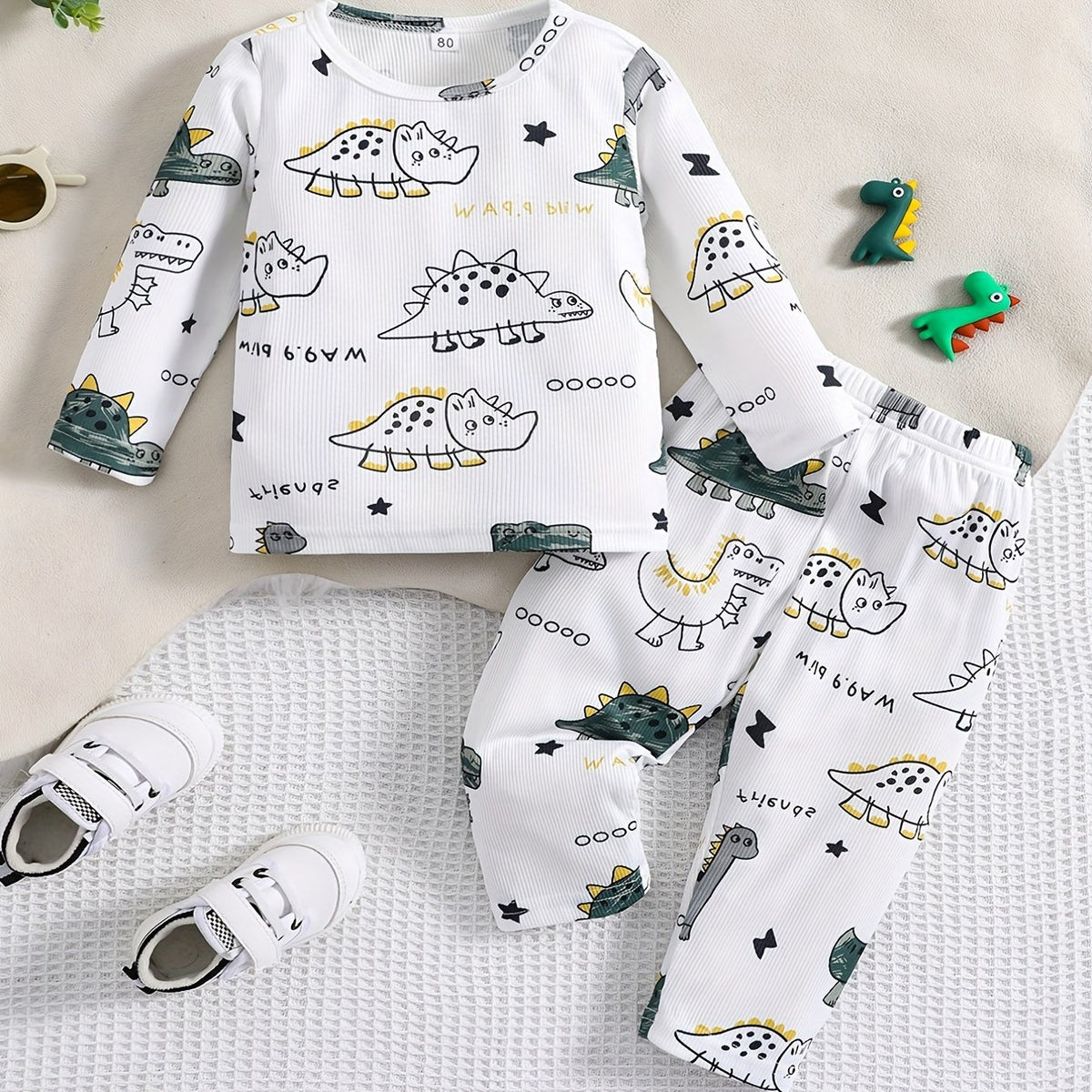 Baby Dinosaur Print Casual Outfit Set