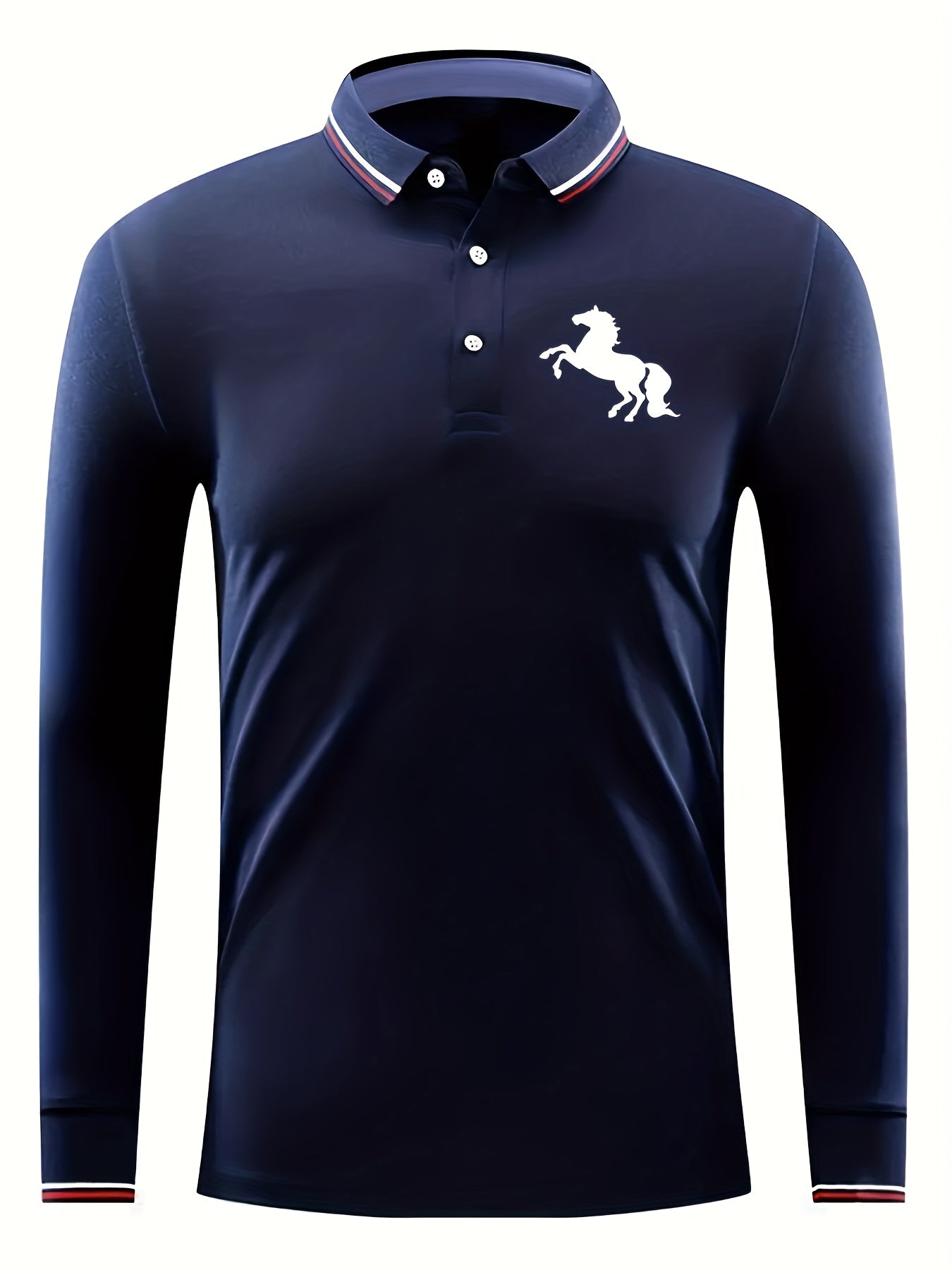 Men's Horse Pattern Long Sleeve Polo Shirt