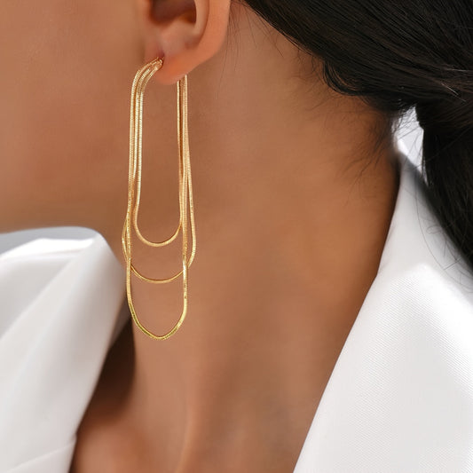 Vintage Multilayer Chain Dangle Earrings Retro Female Jewelry 1 Pair