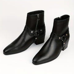 Men's High Heeled Boots Black Leather