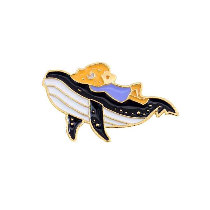 Cetacean Pattern Drip Oil Brooch Dolphin Pin