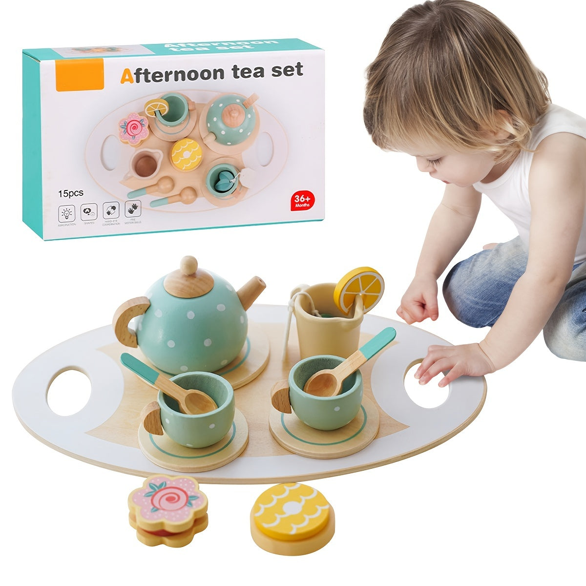Wooden Tea Set Pretend Play for Toddlers