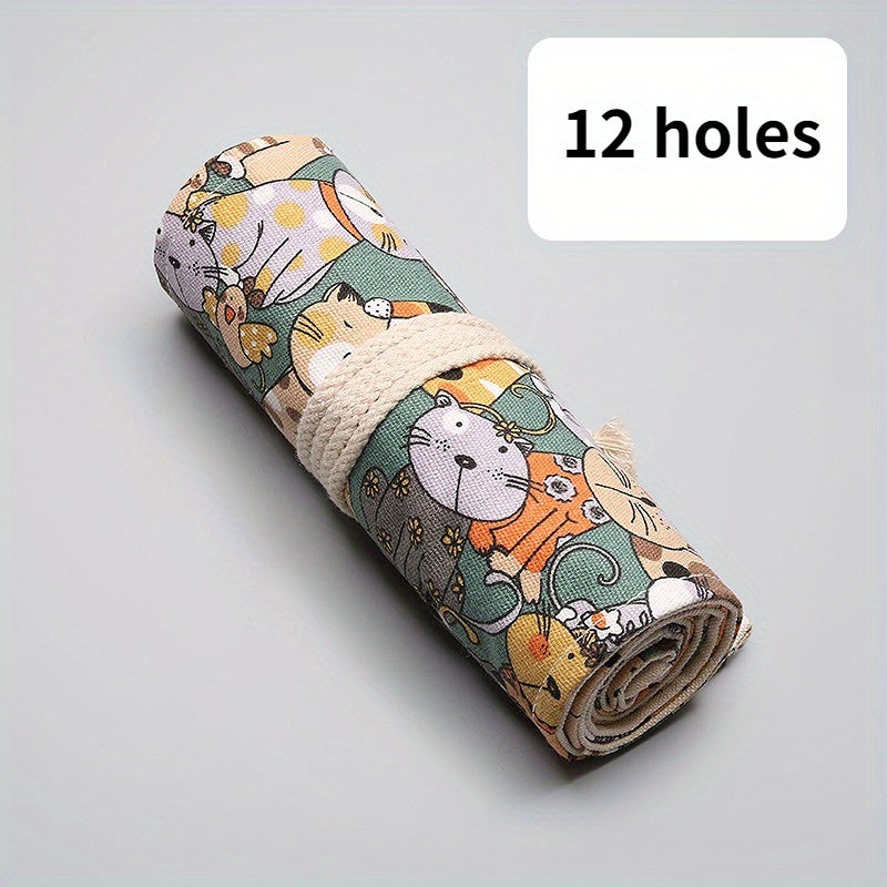 Pencil Roll Bag 12-108 Holes Art Pencil Case Student Stationery Storage Bag