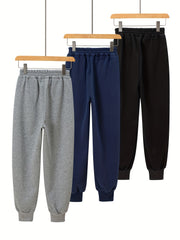 3 Pcs Boys' Knitted Elastic Waist Casual Sports Pants For 7-15Y