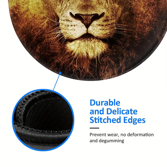 Flame Lion Pattern Mouse Pad Round Mouse Mat Non Slip Rubber Base Mousepad