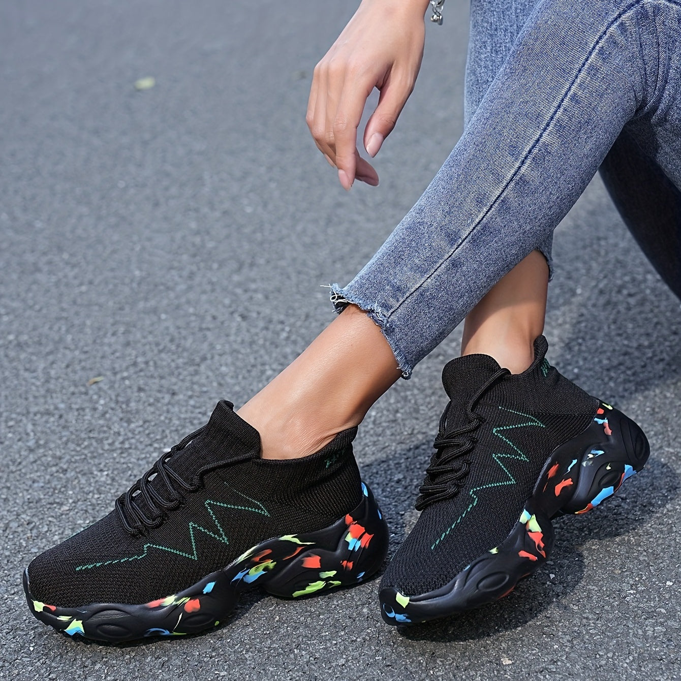 Women's Knit Sock Sneakers Casual Non Slip Platform Shoes