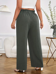  Solid Paperbag High Waist Wide Leg Loose Trousers