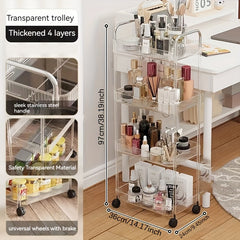 3-4 Tier Clear Utility Cart Rolling Organization Cart With Handle And Wheels