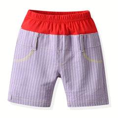 Toddler Girls Block Stripe Elastic Waist Casual Shorts