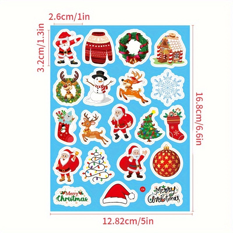 8pcs Christmas Self-adhesive Waterproof Cartoon Stickers for Party Decoration