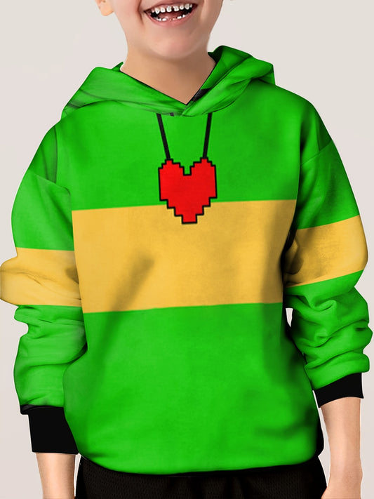 Pixel Heart Print Kid's Hoodie Clash Unisex Pullover