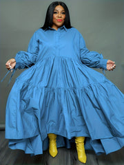  Tie Lantern Sleeve Ruffle Smock Dress