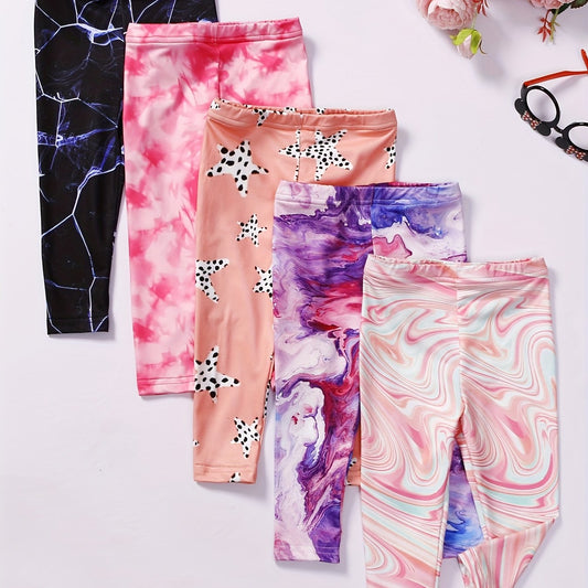 5pcs Girls' Stretch Tie Dye Footless Leggings for Trendy Style