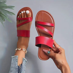 Women's Casual Flat Slides Open Toe Faux Leather Slide Sandals