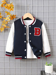 Boys Casual Letter Print Fleece Baseball Jacket