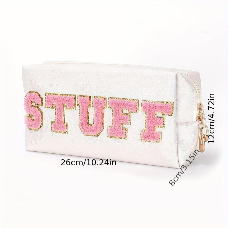 Chenille Patch Cosmetic Toiletry Bag with Zipper Pouch