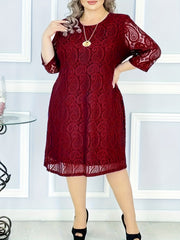  Lace Embroidered Half Sleeve Stretch Dress