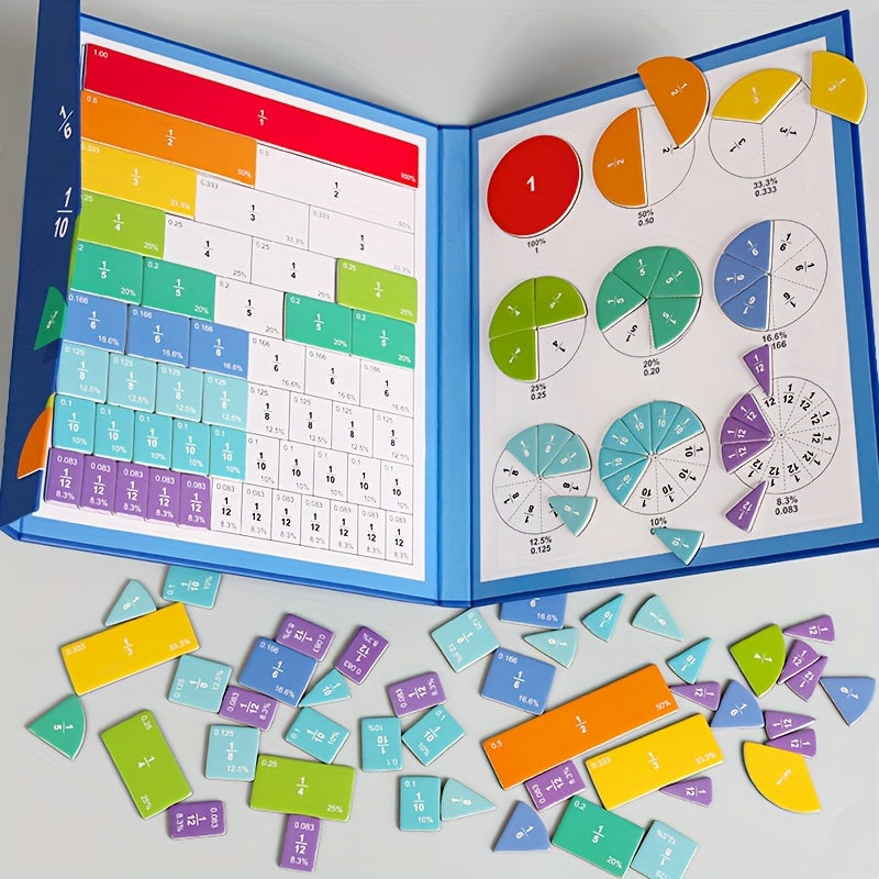 Children's Magnetic Fractions Learning Math Toy Wooden Fraction Book Set