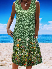 Floral Print Tank Dress, Plus Size with Pockets