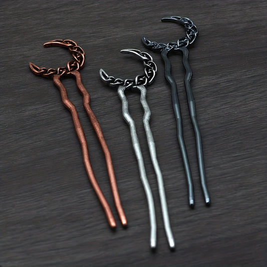 Vintage Moon Shape Hair Clip Bun Holder Alloy Headgear Non-slip