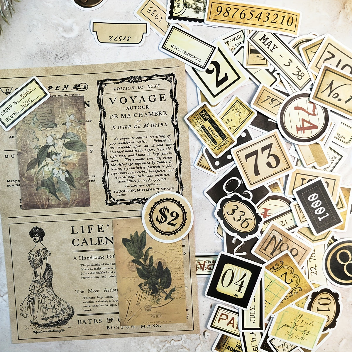 95pcs Vintage Number Label Tag Scrapbook Stickers