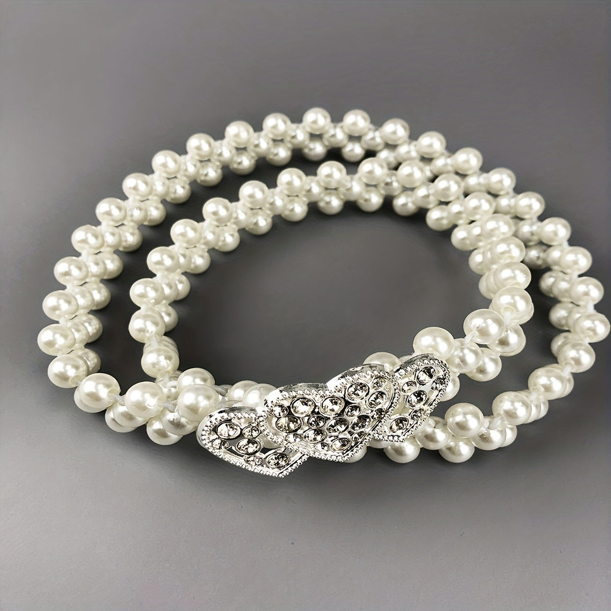 Heart Buckle Pearl Belt Rhinestone Decor Waistband Dress Girdle