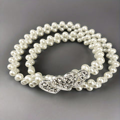 Heart Buckle Pearl Belt Rhinestone Decor Waistband Dress Girdle
