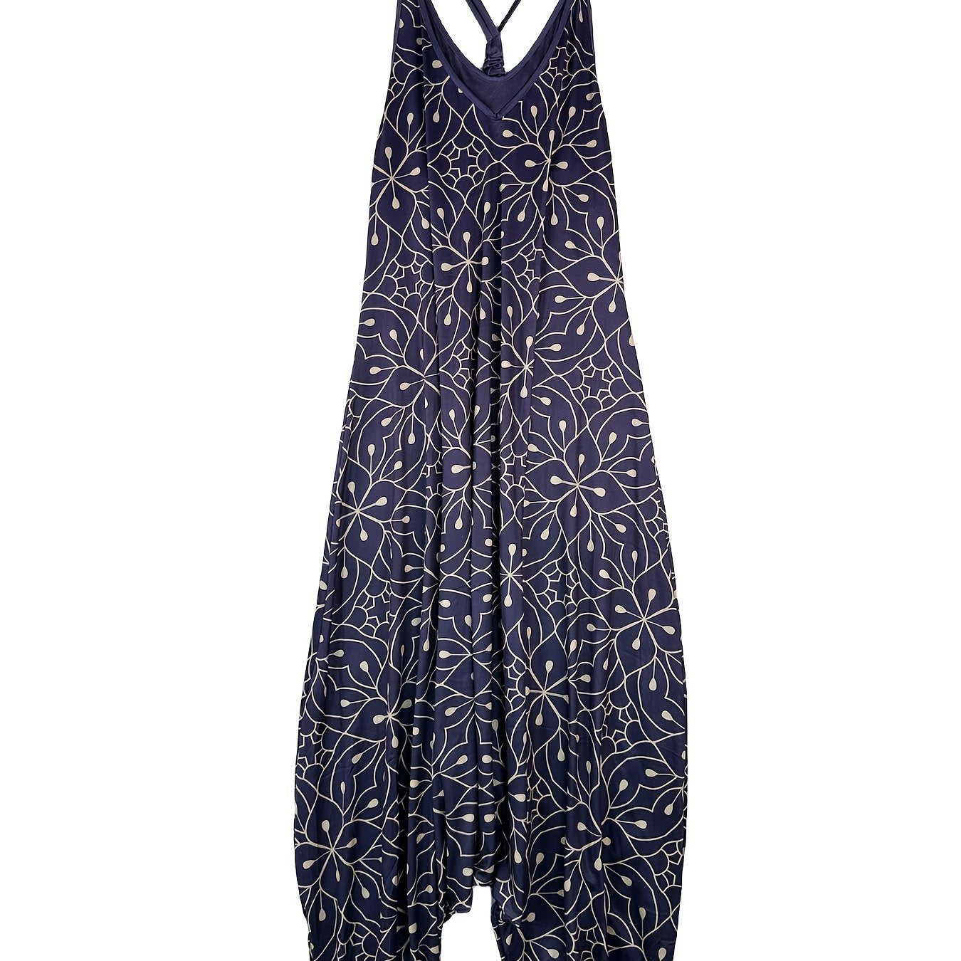  Floral Print V Neck Harem Jumpsuit