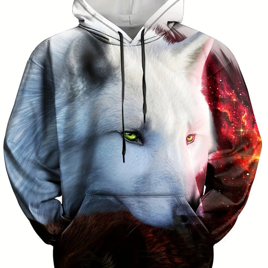 Wolf Graphic Hoodie Comfy Loose Pullover Men's Clothing