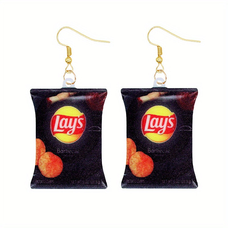 Chip Snack Bag Dangle Earrings Acrylic Jewelry Gift