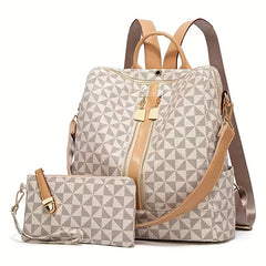 2pcs Large Capacity Backpack Wristlet Purse Set Plaid School Backpack Travel Bag
