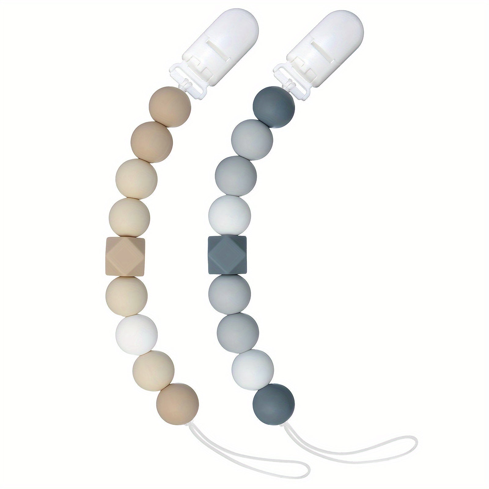 2pc Pacifier Clips Baby Boys Girls Holders Binky Clips Neutral Silicone Beads