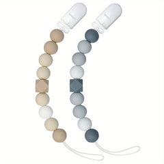 2pc Pacifier Clips Baby Boys Girls Holders Binky Clips Neutral Silicone Beads