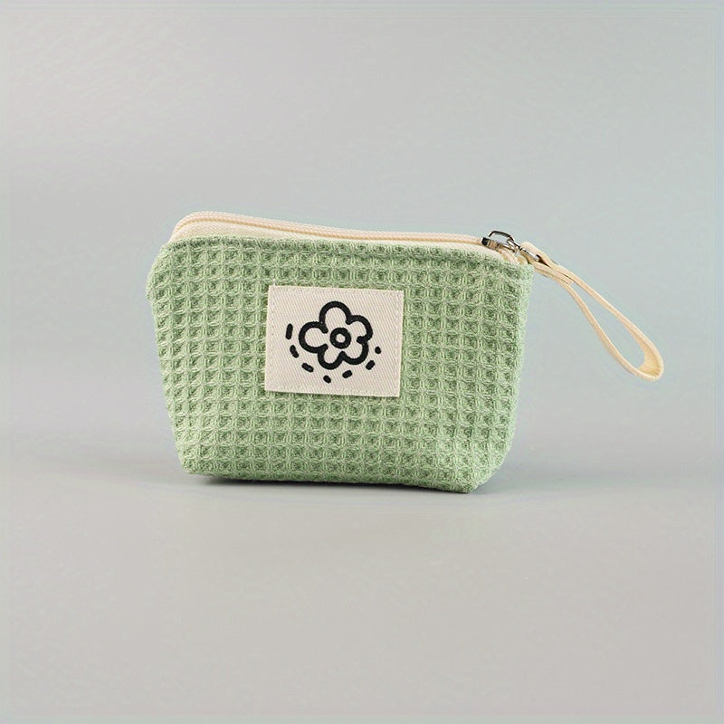 Waffle Lipstick Storage Bag Japanese Style Portable Wristlet Summer Flowers