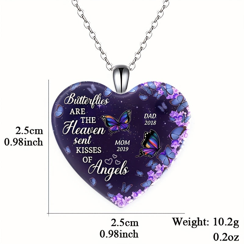 Purple Butterfly Heart Crystal Pendant Necklace for Women