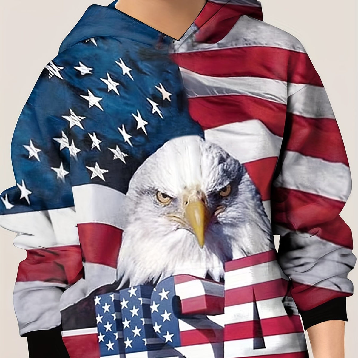 Eagle & Flag Print Kid's Hoodie Unisex Pullover Casual Hooded Long Sleeve Top