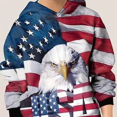 Eagle & Flag Print Kid's Hoodie Unisex Pullover Casual Hooded Long Sleeve Top