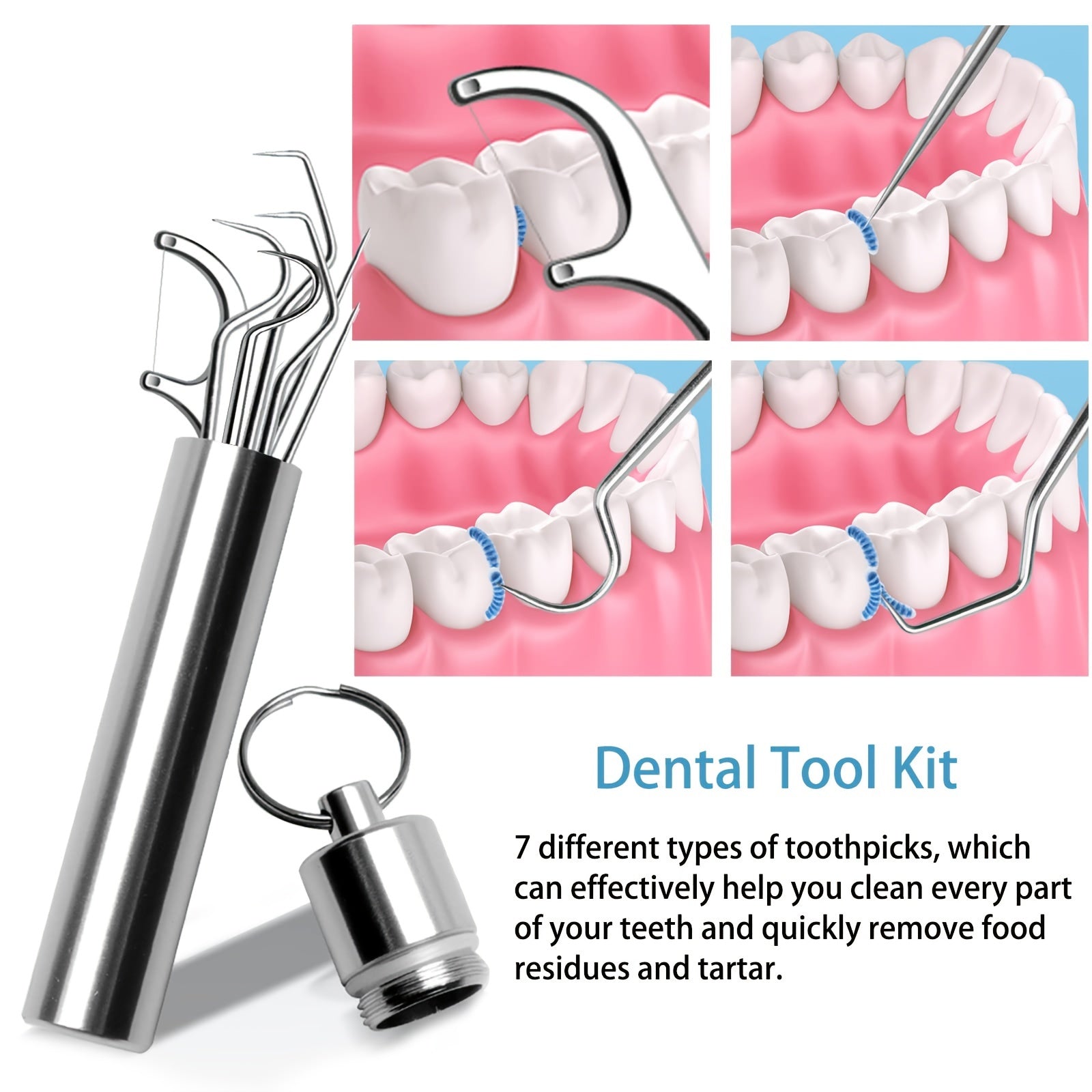 Portable Stainless Steel Toothpick Set with Stand & Bag