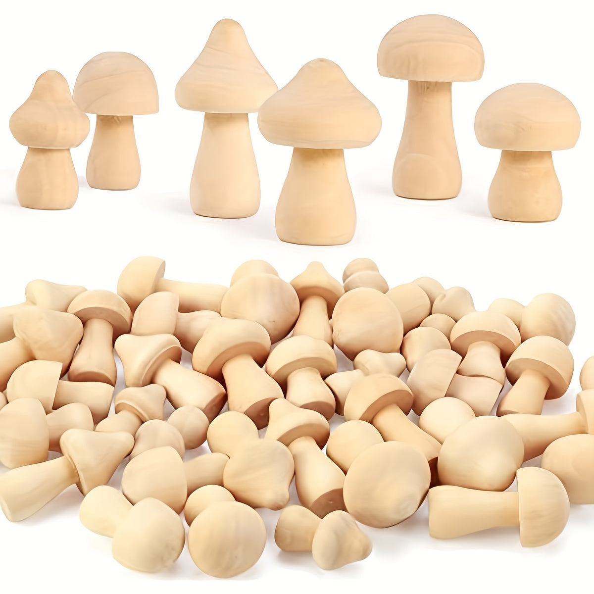 Set of 6 Wooden Mushrooms for DIY Crafts & Ornaments