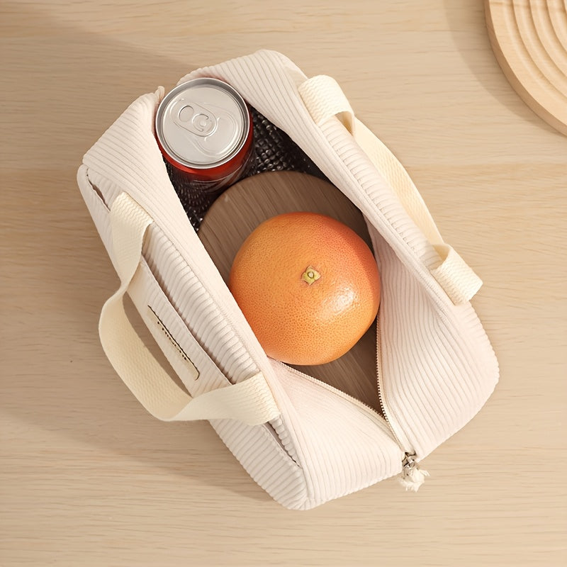 Large Capacity Insulated Lunch Bag, Beige, Portable & Stylish, Durable Tin Mater